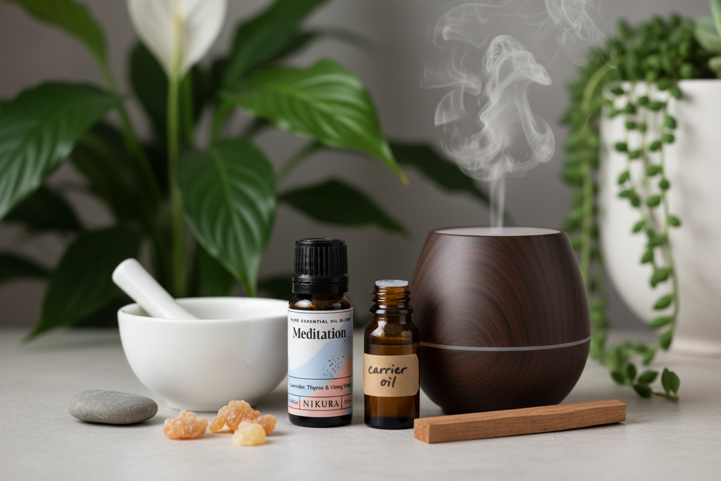 Meditation essential oil blend lifestyle scene