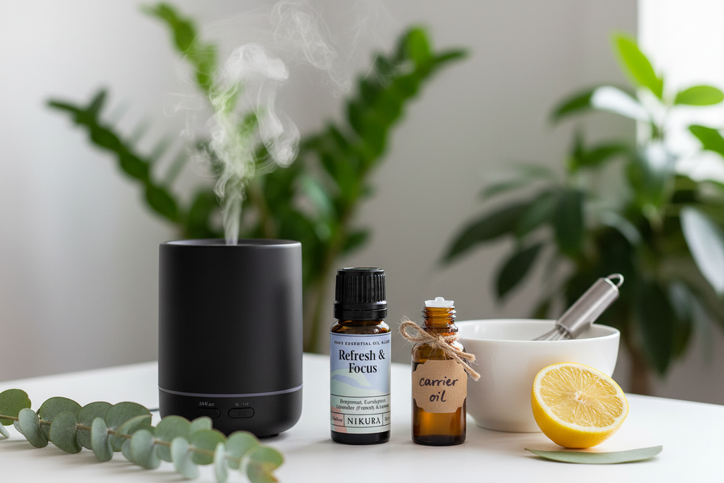 Refresh & Focus essential oil blend lifestyle scene