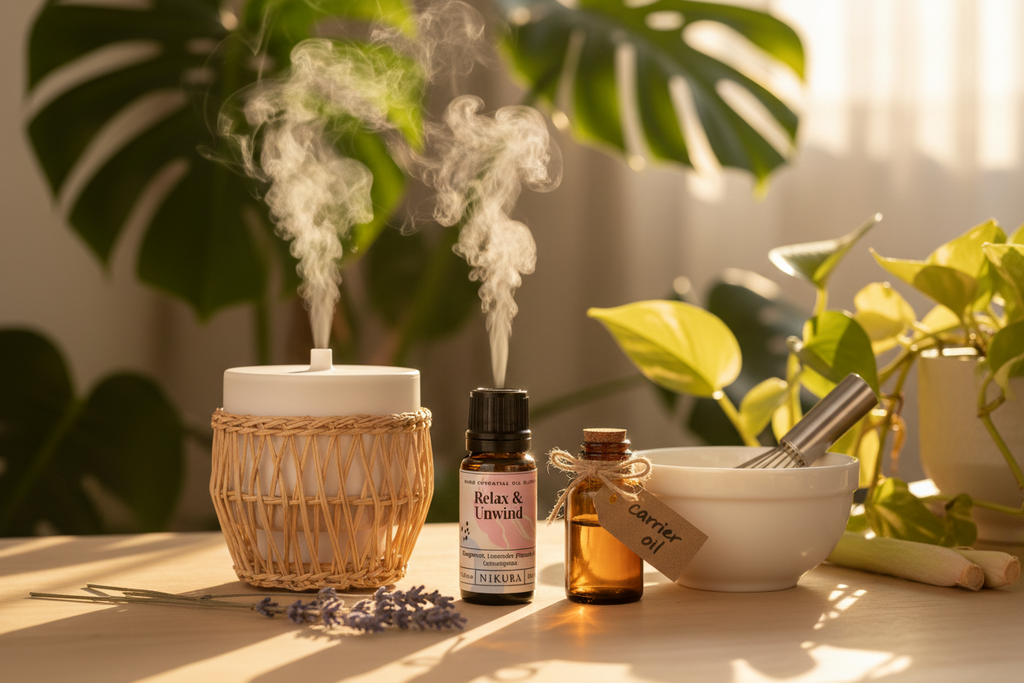 Relax and Unwind essential oil blend lifestyle scene