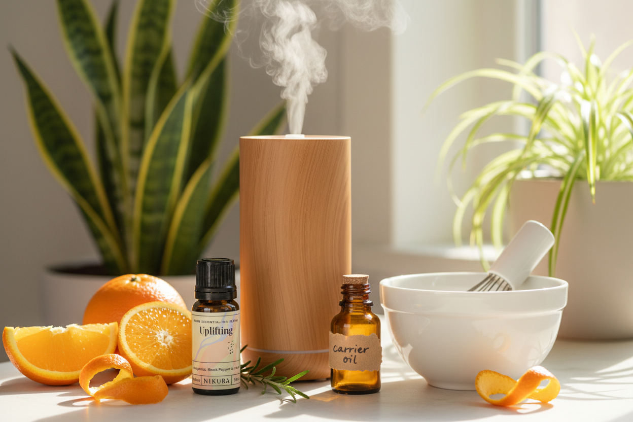 Uplifting essential oil blend lifestyle scene
